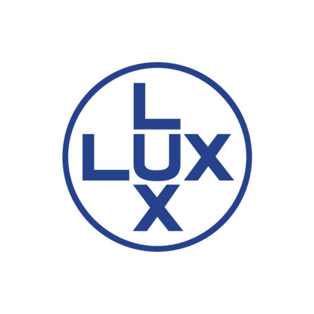 Blue 'LLUX' logo on a white background